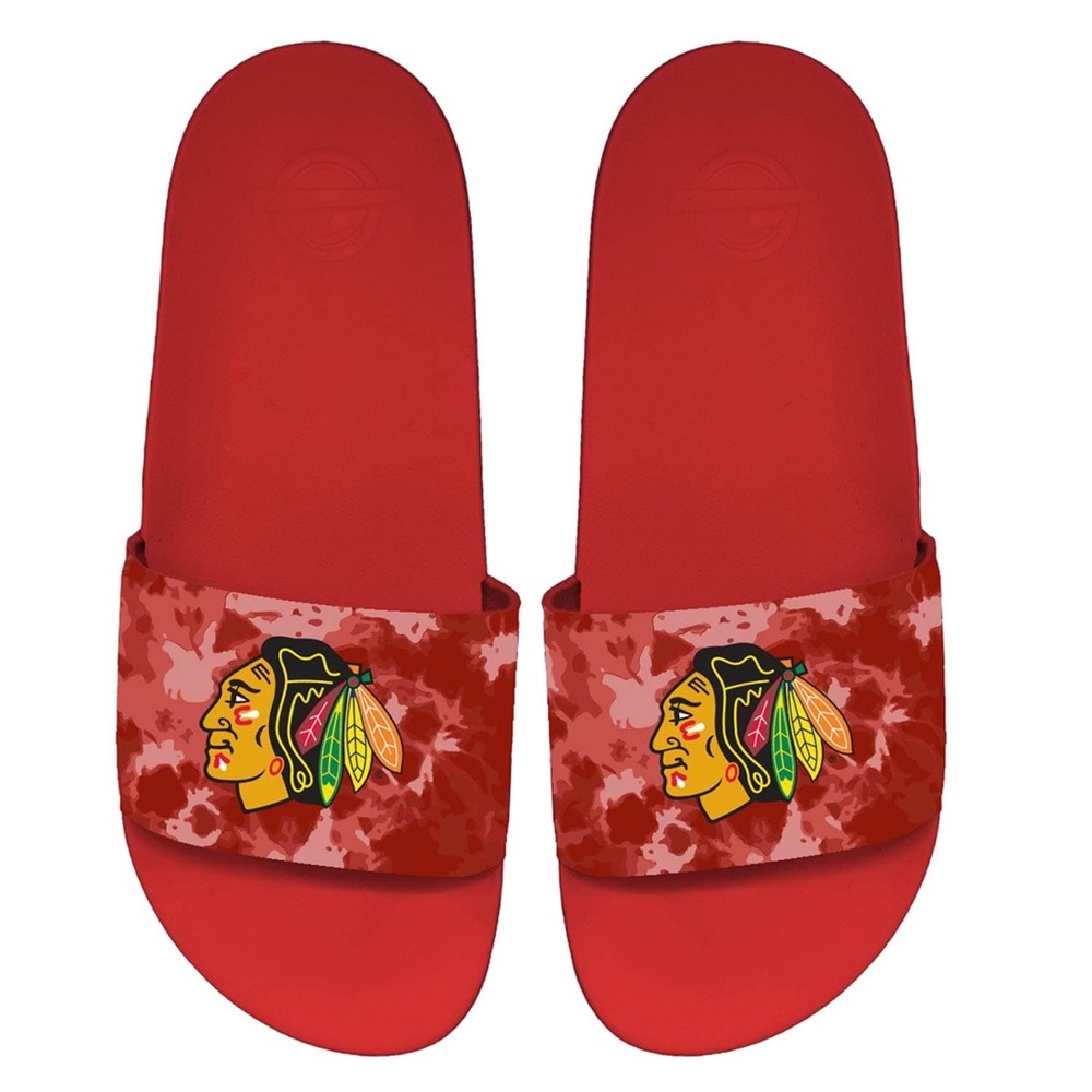 Chicago Blackhawks ISlide Unisex Acid Wash Motto Slide Sandals M 3/4 W 4/5